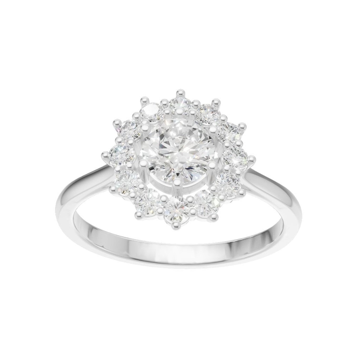 Lab-grown diamond halo engagement ring in 18K white gold — Van Inn Diamonds Antwerp