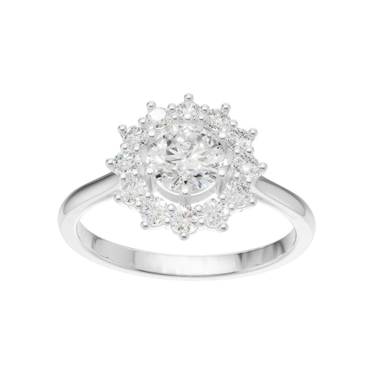Lab-grown diamond halo engagement ring in 18K white gold — Van Inn Diamonds Antwerp