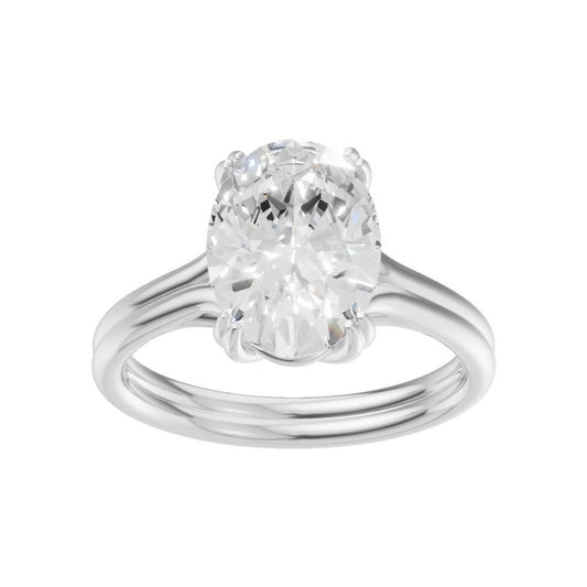 Lab-grown oval diamond solitaire ring in 18K white gold, four-prong setting — Van Inn Diamonds
