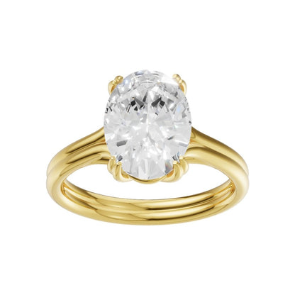 Lab-grown oval diamond solitaire ring in 18K yellow gold, four-prong setting — Van Inn Diamonds